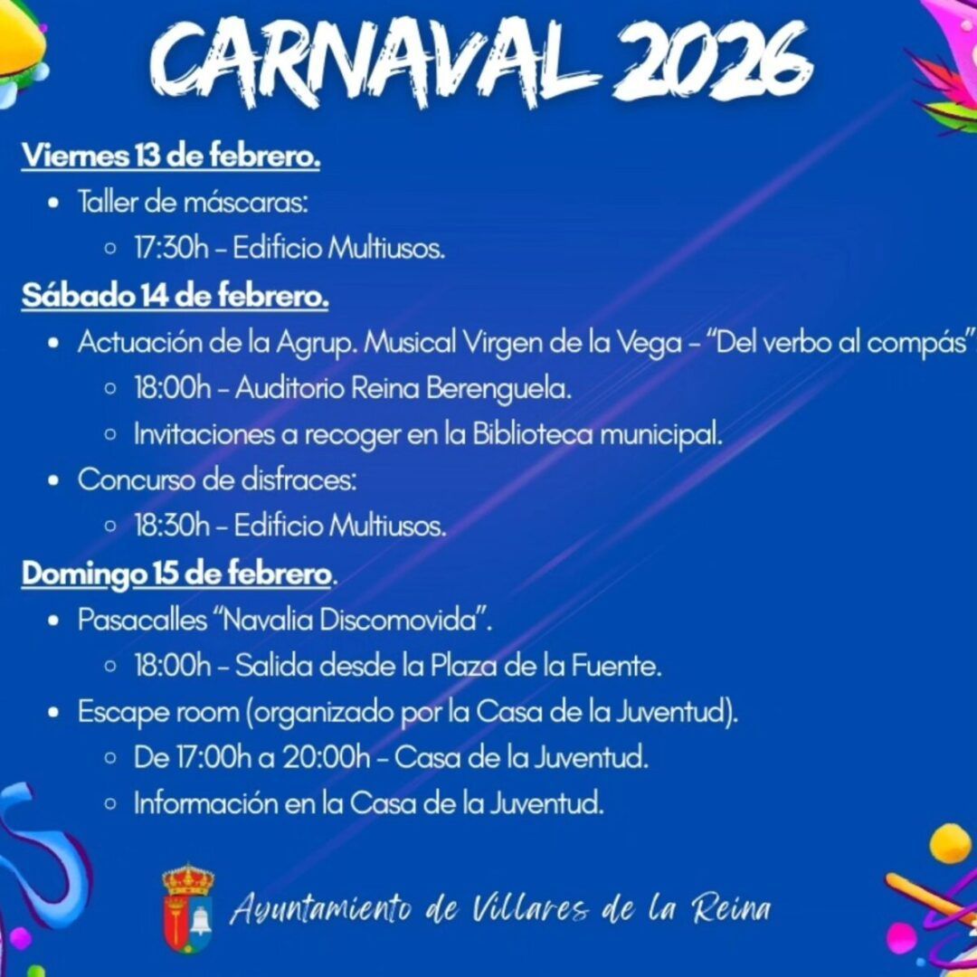 Cartel de la programación del Carnaval 2026 en Villares de la Reina