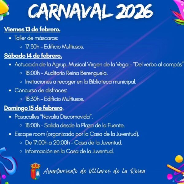 Cartel de la programación del Carnaval 2026 en Villares de la Reina