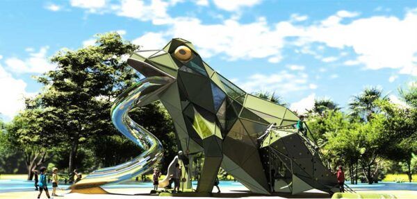 Gran juego infantil en forma de rana en el parque de Würzburg