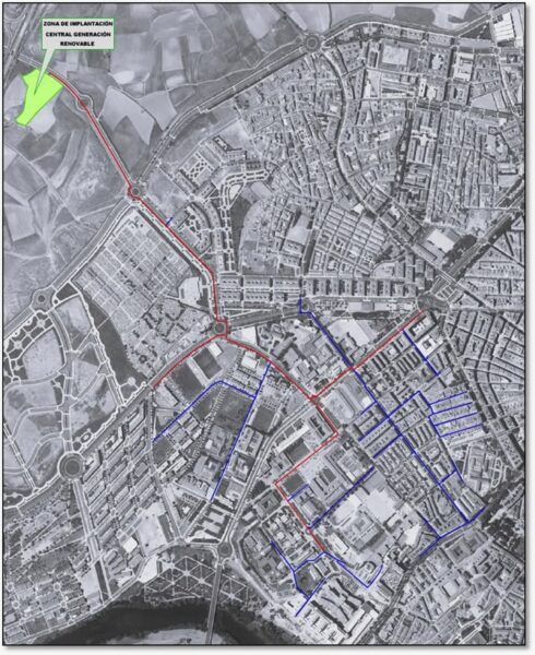Mapa de la red de calor sostenible en Salamanca con zonas marcadas