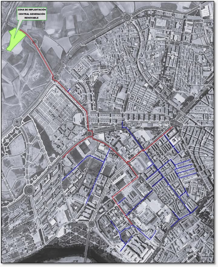 Mapa de la red de calor sostenible en Salamanca con zonas marcadas
