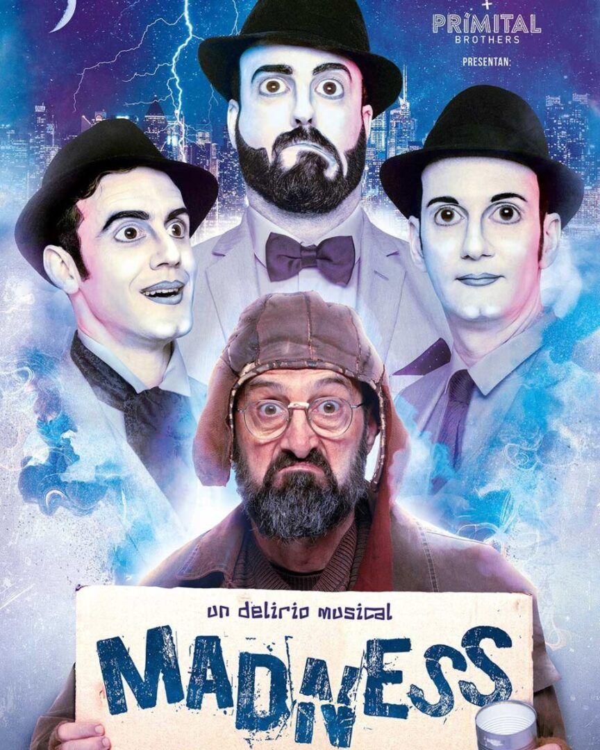 Cartel del espectáculo Madness con actores en escena