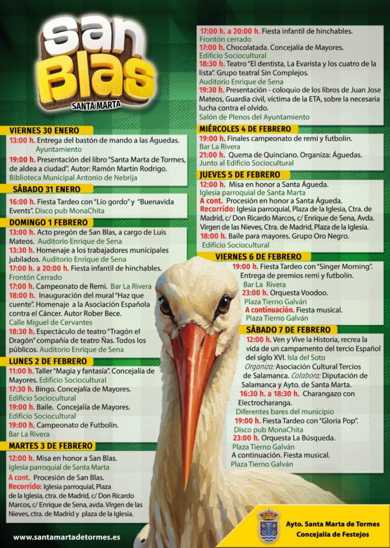 Programa de festividades de San Blas en Santa Marta con actividades y horarios