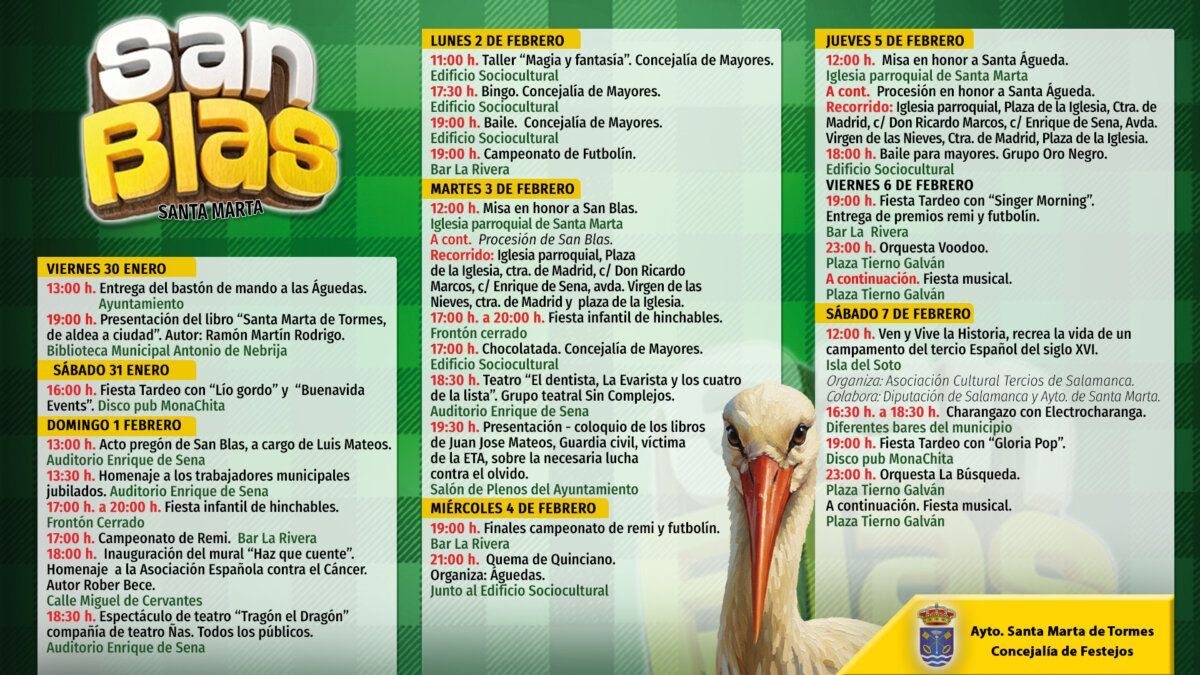 Programa de eventos para la celebración de San Blas en Santa Marta