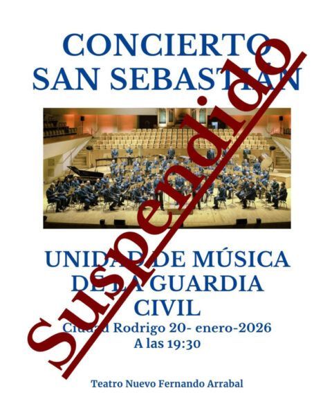 Cartel del concierto de San Sebastián suspendido en Ciudad Rodrigo