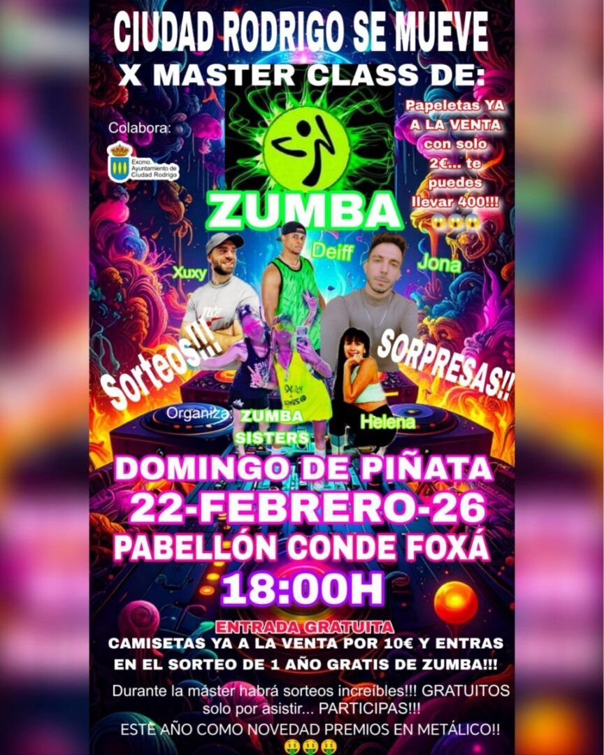 Cartel promocional de la X Masterclass de Zumba en Ciudad Rodrigo