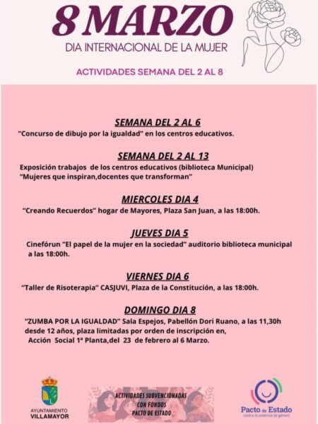 Cartel de actividades del Ayuntamiento de Villamayor por el Día Internacional de la Mujer