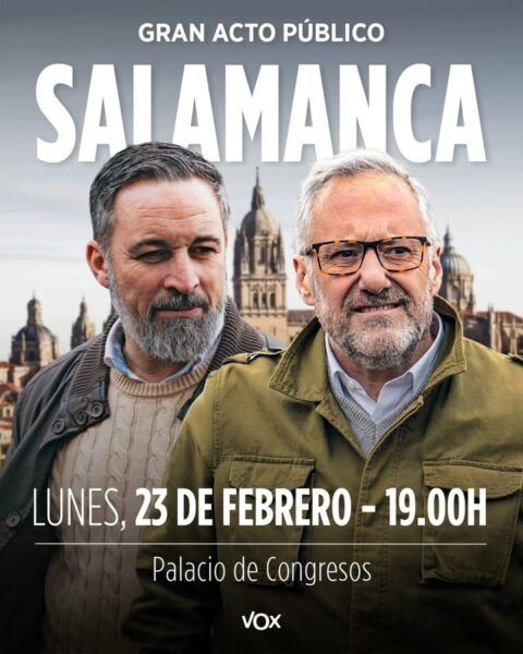 Santiago Abascal y Carlos Pollán en acto público en Salamanca