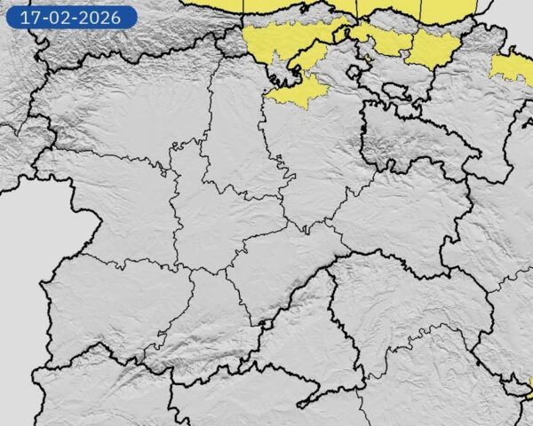 Mapa de la Cordillera Cantábrica con aviso amarillo por deshielos