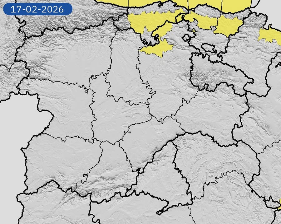 Mapa de la Cordillera Cantábrica con aviso amarillo por deshielos