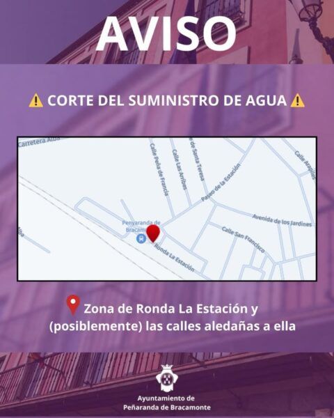Mapa de la zona afectada por corte de agua en Peñaranda de Bracamonte