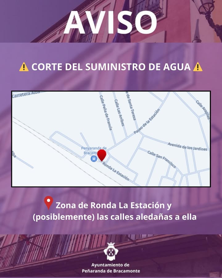 Mapa de la zona afectada por corte de agua en Peñaranda de Bracamonte