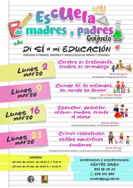 Imagen del Ayuntamiento de Guijuelo con información sobre la escuela de padres