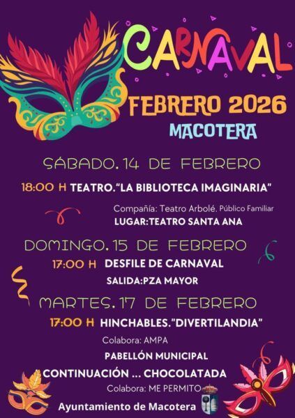 Cartel del Carnaval en Macotera con actividades del 14 al 17 de febrero
