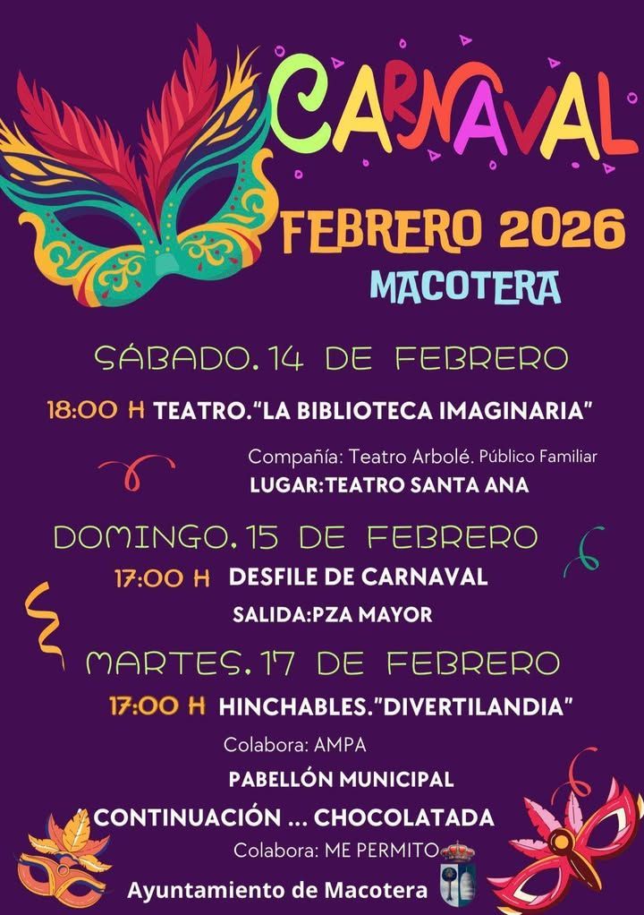 Cartel del Carnaval en Macotera con actividades del 14 al 17 de febrero