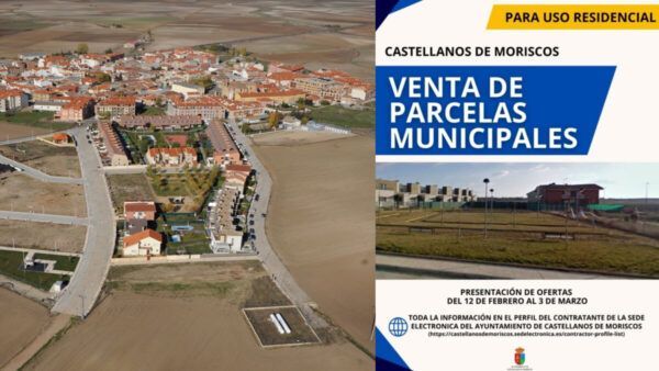 Vista aérea de Castellanos de Moriscos con parcelas municipales en venta