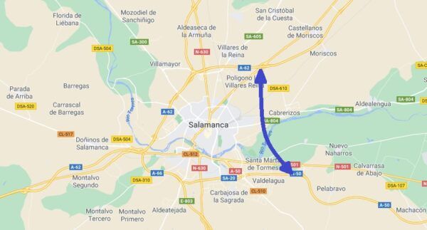 Mapa de la propuesta de conexión de la Ronda Este en Salamanca