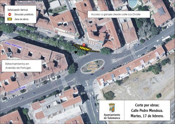 Mapa de la calle San Pablo con cortes de tráfico por obras