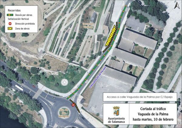 Mapa de corte de tráfico en la calle Vaguada de la Palma en Salamanca