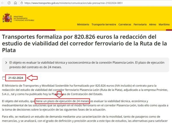 Documento sobre el plazo de ejecución del estudio de la Ruta de la Plata