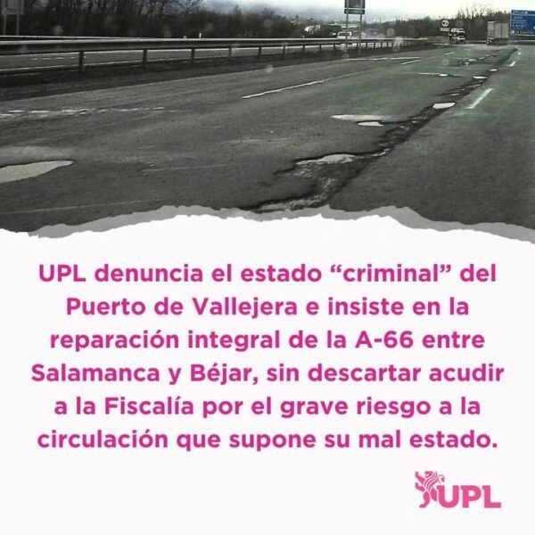 Estado deteriorado de la carretera A-66 en el Puerto de Vallejera