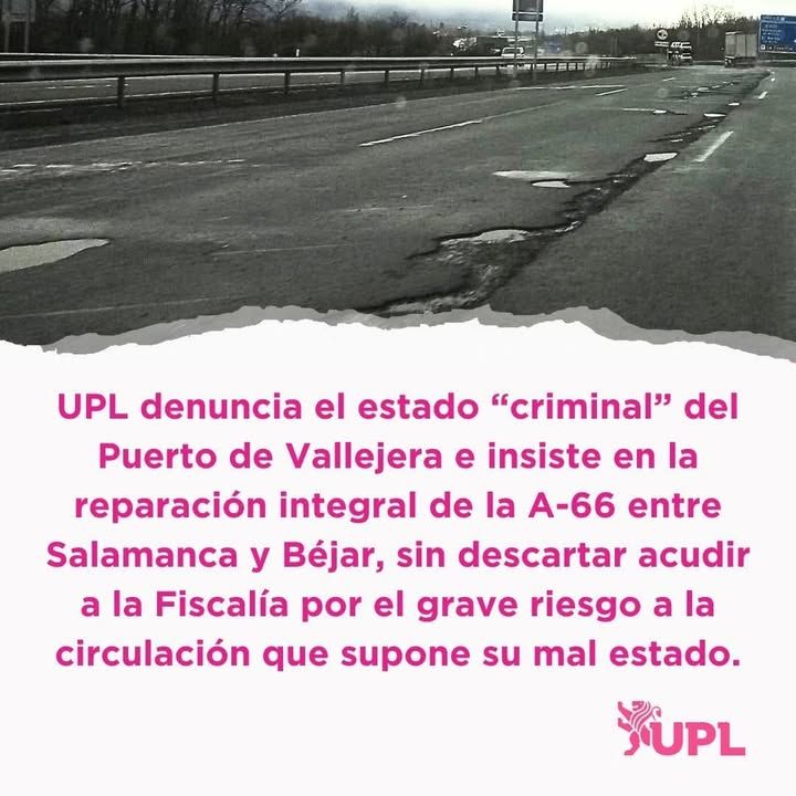 Estado deteriorado de la carretera A-66 en el Puerto de Vallejera