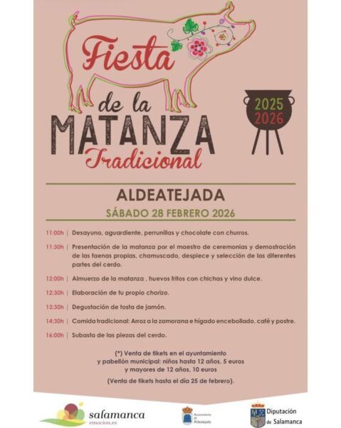 Cartel de la Fiesta de la Matanza en Aldeatejada con detalles del evento