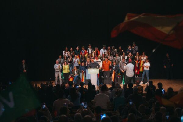 Santiago Abascal en un mitin en el Palacio de Congresos de Salamanca