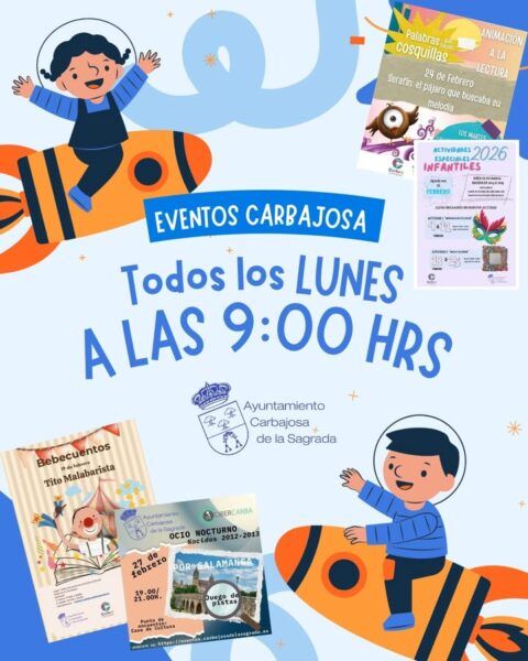 Cartel informativo sobre actividades semanales en Eventos Carbajosa.