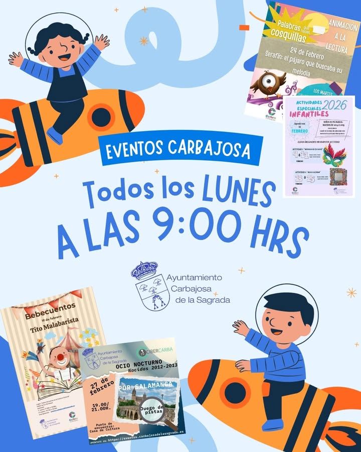 Cartel informativo sobre actividades semanales en Eventos Carbajosa.