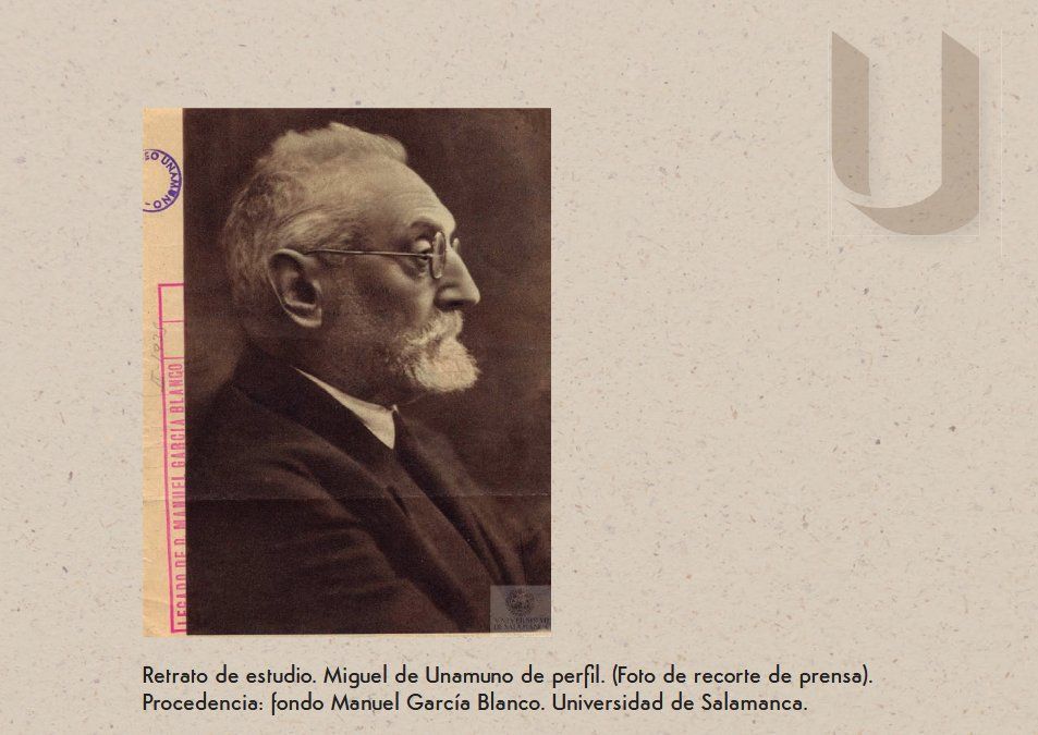 Retrato de Miguel de Unamuno en perfil con fondo neutro