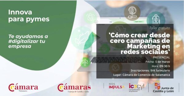 Cartel del taller sobre marketing en redes sociales en Salamanca