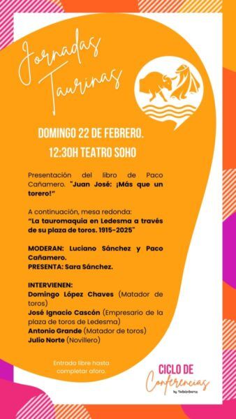 Cartel de las jornadas taurinas en Ledesma con detalles del evento