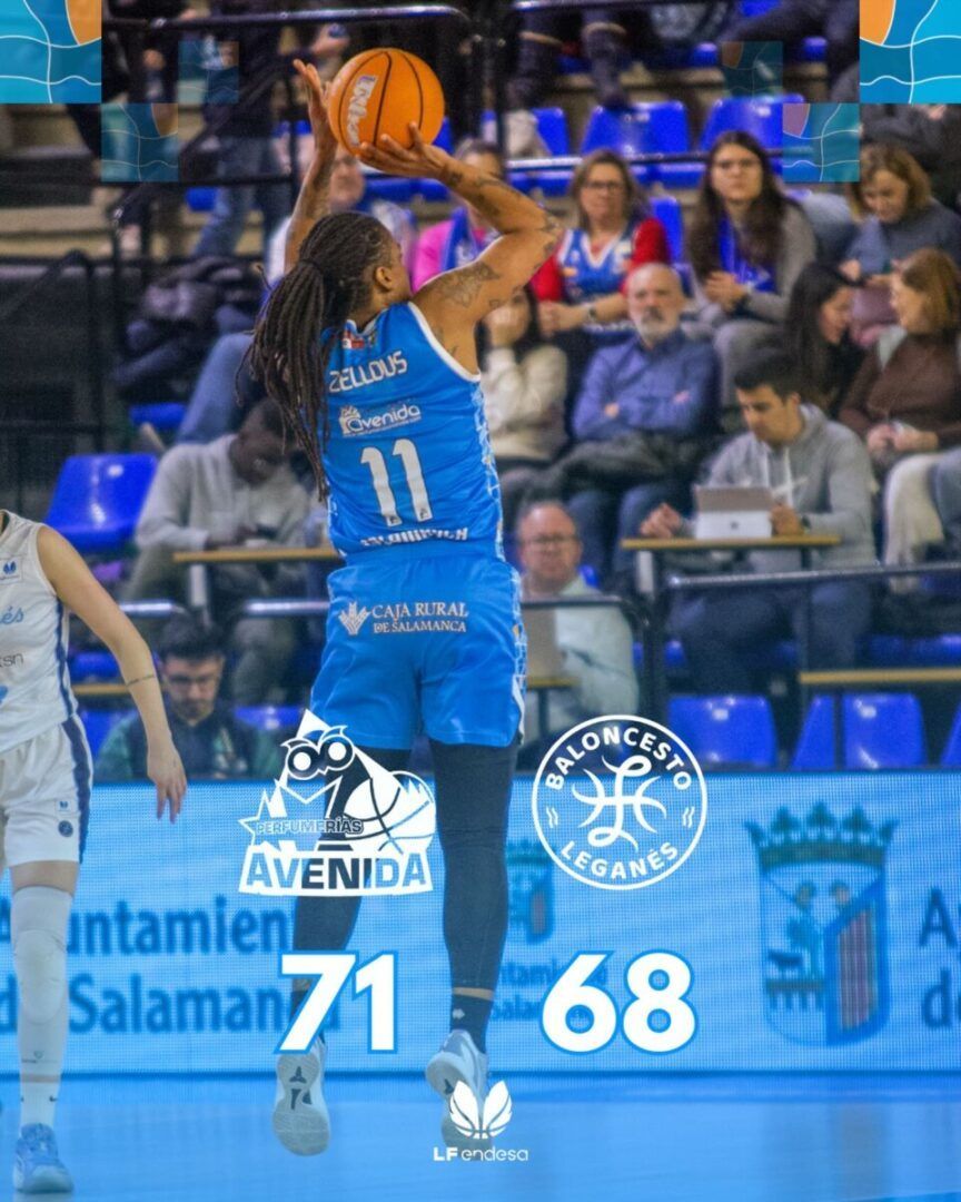 Jugador del Club Baloncesto Perfumerías Avenida lanzando a canasta en un partido