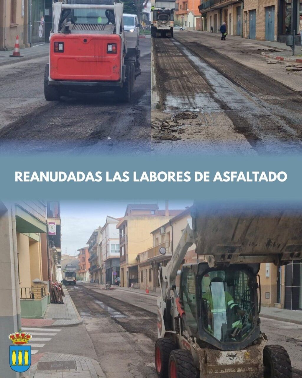 Maquinaria trabajando en la calle durante el asfaltado en Ciudad Rodrigo
