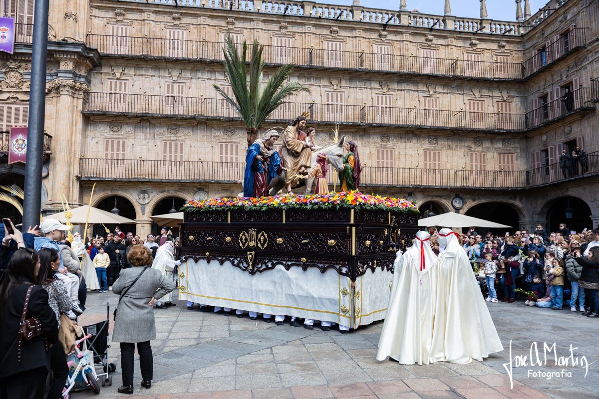 Procesión del Domingo de Ramos en Salamanca con imágenes religiosas y público