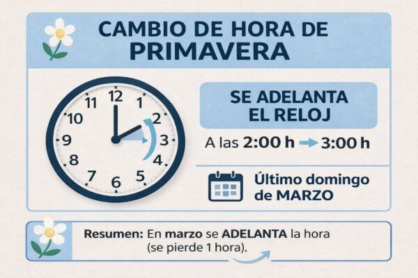 Reloj indicando el cambio de hora en primavera