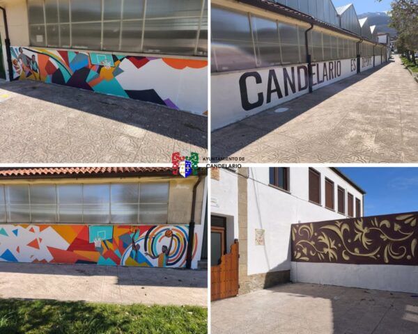 Murales coloridos en las paredes de Candelario realizados por estudiantes