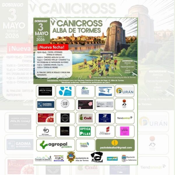 Cartel del V Canicross de Alba de Tormes con detalles del evento