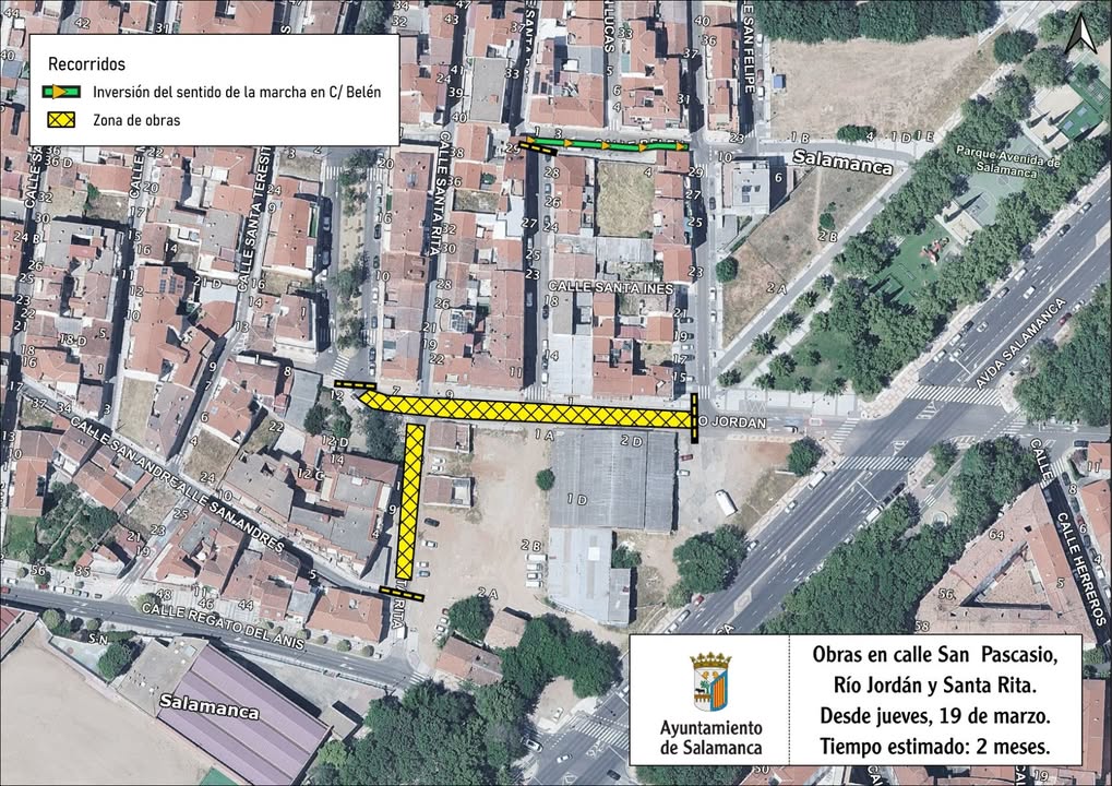 Mapa de cortes de tráfico en la avenida de Salamanca por obras de urbanización