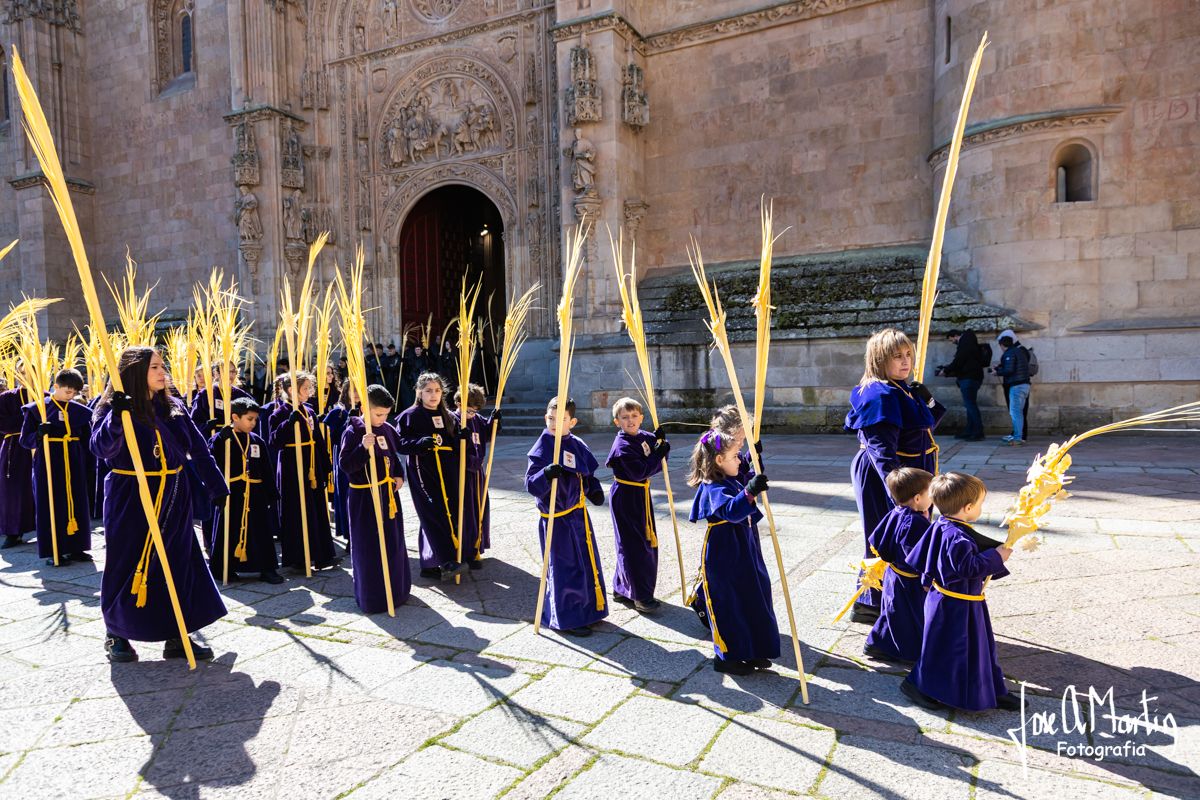 Niños en procesión del Domingo de Ramos en Salamanca con palmas