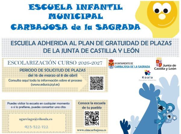 Cartel informativo sobre la Escuela Infantil Municipal de Carbajosa 2026-2027