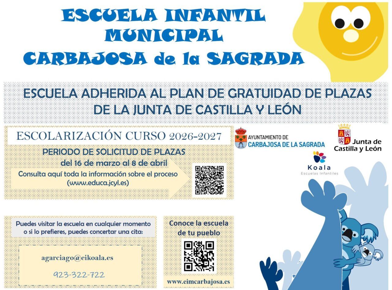 Cartel informativo sobre la Escuela Infantil Municipal de Carbajosa 2026-2027