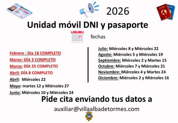 Calendario con fechas para renovar DNI y pasaporte en 2026