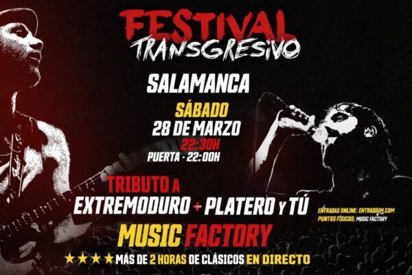 Cartel del Festival Transgresivo en Salamanca con tributo a Extremoduro y Platero y tú