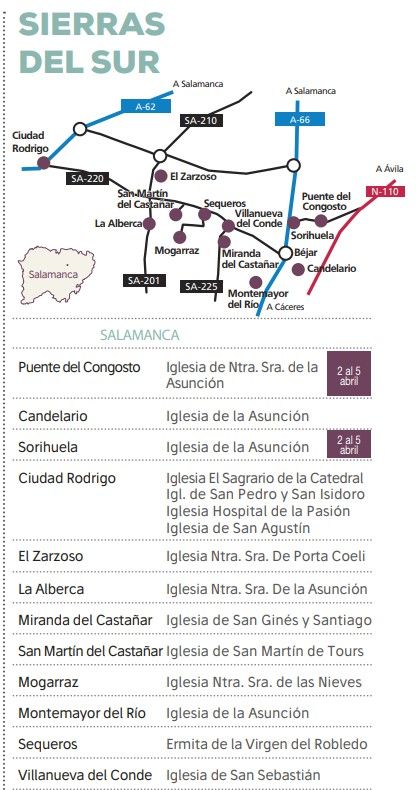 Mapa de apertura de iglesias en Semana Santa en Salamanca