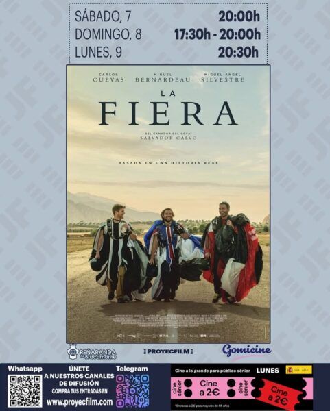 Cartel de la película La Fiera con horarios de proyección