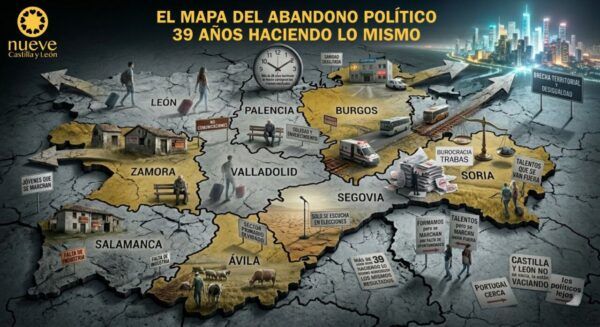 Mapa que ilustra el abandono político en Castilla y León con diversas problemáticas.
