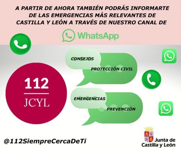 Imagen informativa sobre el nuevo canal de WhatsApp para emergencias en Castilla y León