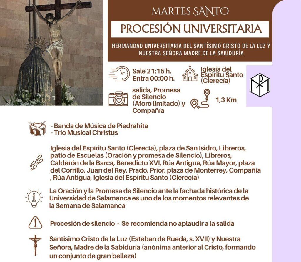 Procesión Universitaria del Martes Santo en Salamanca con imágenes religiosas